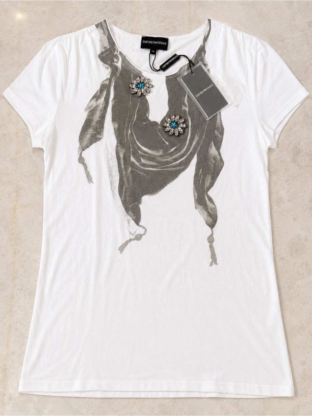 NWT Emporio Armani Embellished Graphic Tee - Size 44